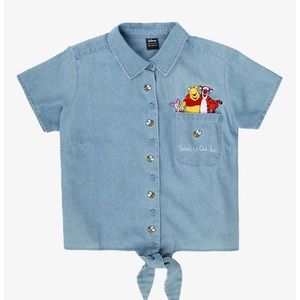 Plus size chambray front tie Winnie the Pooh and friends shirt